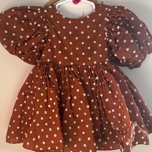 Noralee Brown Polka Dot Dress with Puff Sleeves 18m